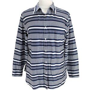 Chaps No Iron Shirt Womens 3X Blue White Stripe Long Sleeve Button Front Collar